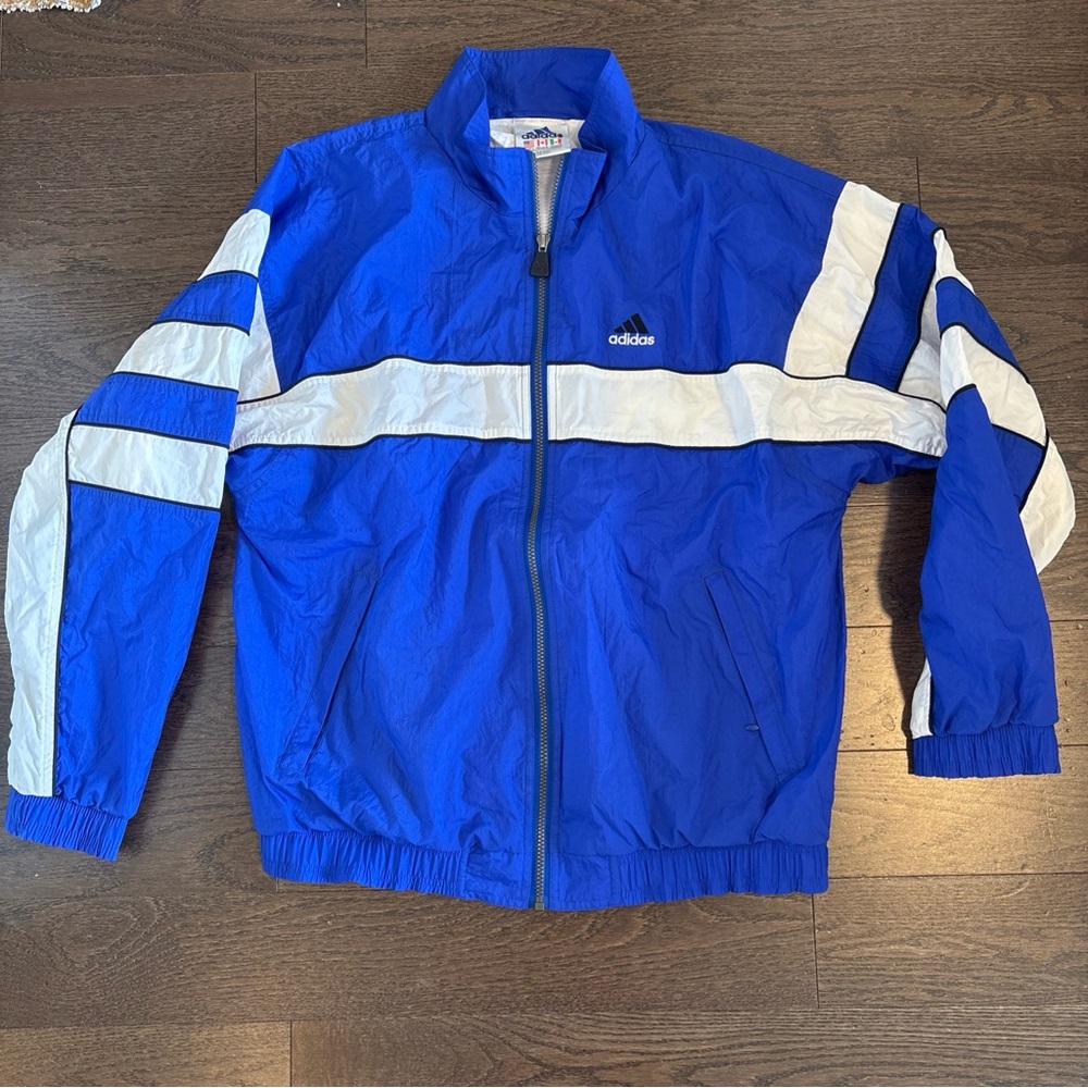 Adidas Blue and White Men's Jacket